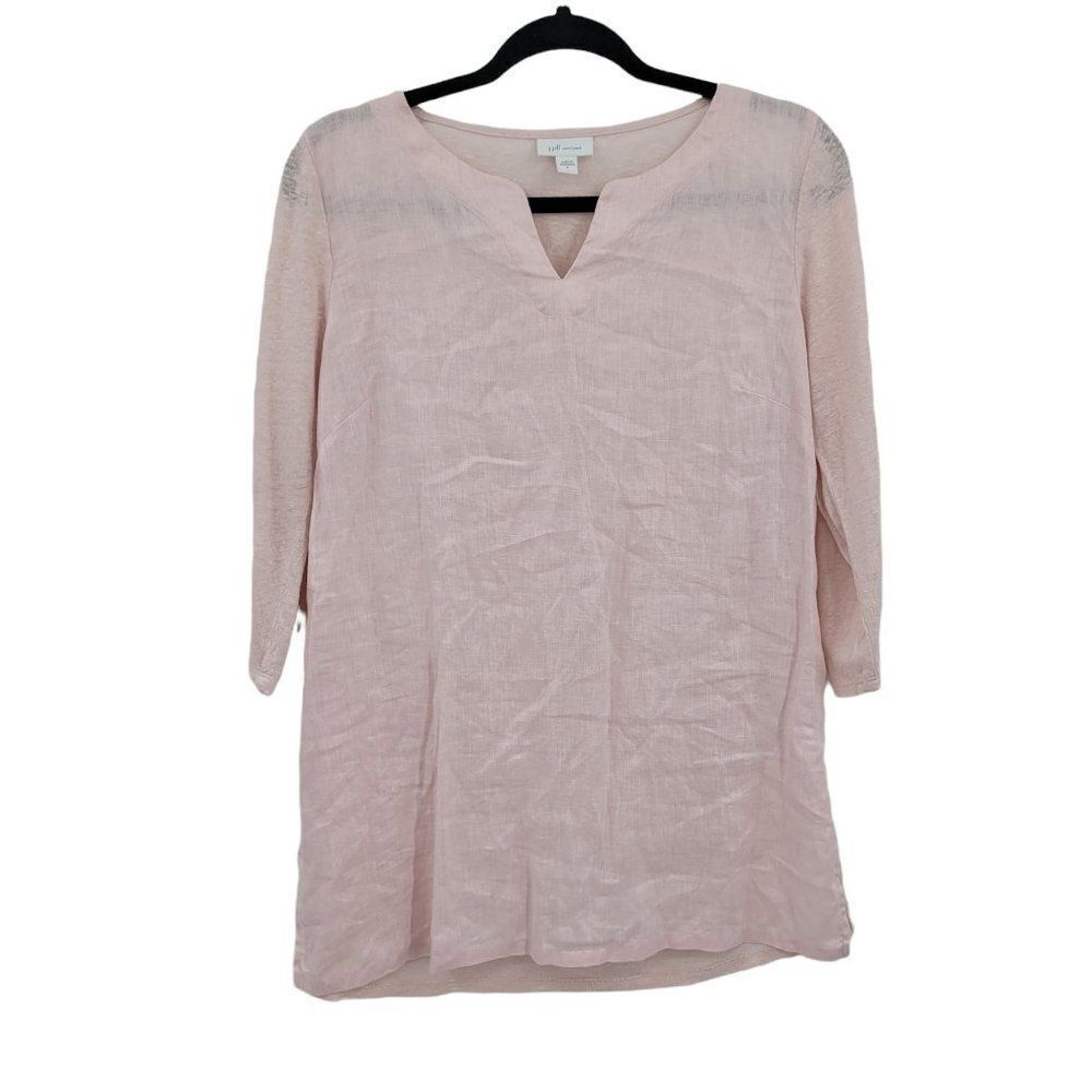 J. Jill Love Linen Top Lagenlook Split Collar Pullover Tunic Pastel Pink Sz S